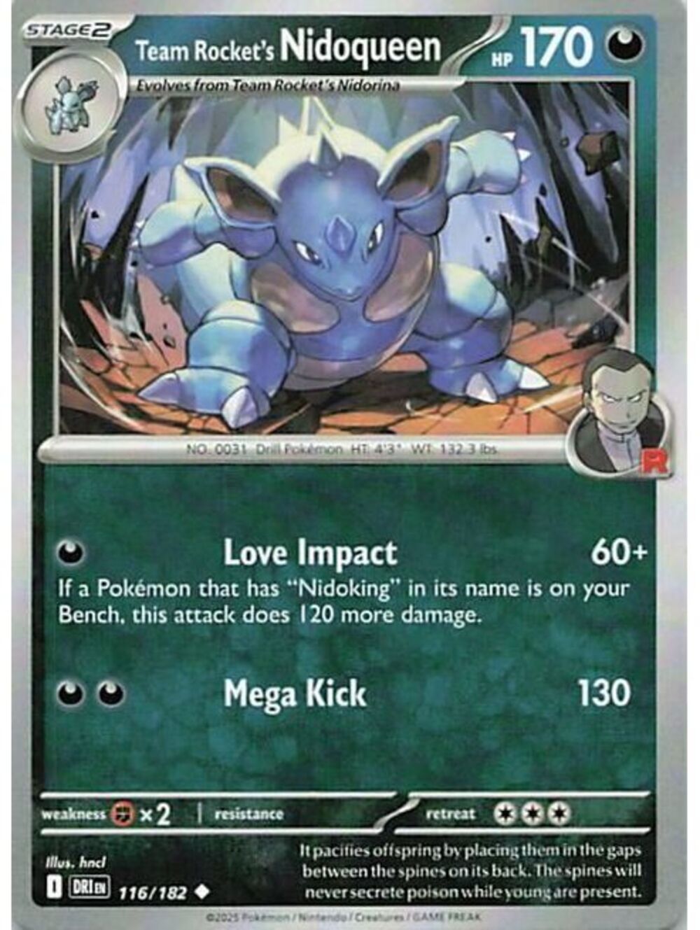 Pokemon TCG 2025 Team Rocket's Nidoqueen LP DRI